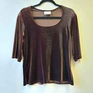 Vintage Whimsigoth forest Fairy Grunge 90s Velvet Top 3/4 Sleeve Brown M